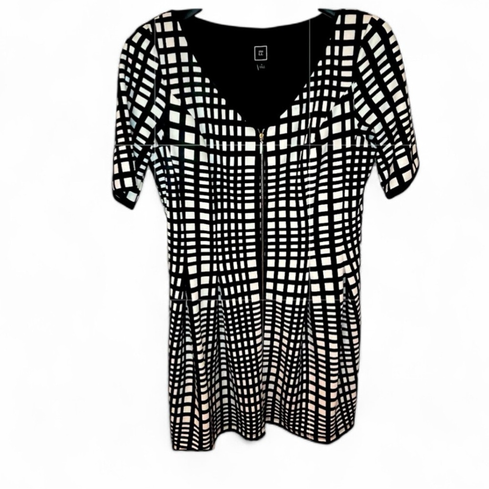 Black & White Geometric Dress zip front stretch Office church career No iron 16